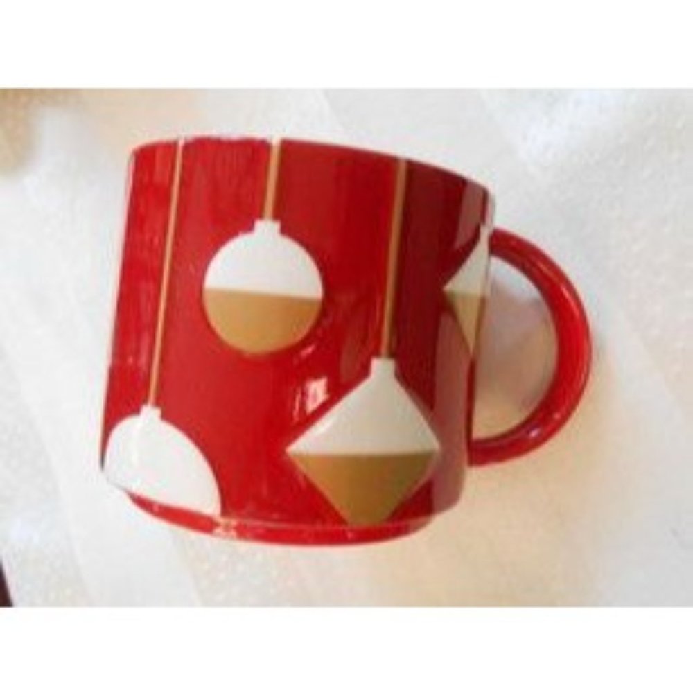 Starbucks Coffee Cup 2012 Holiday Christmas Red Gold Ornament New Bone China